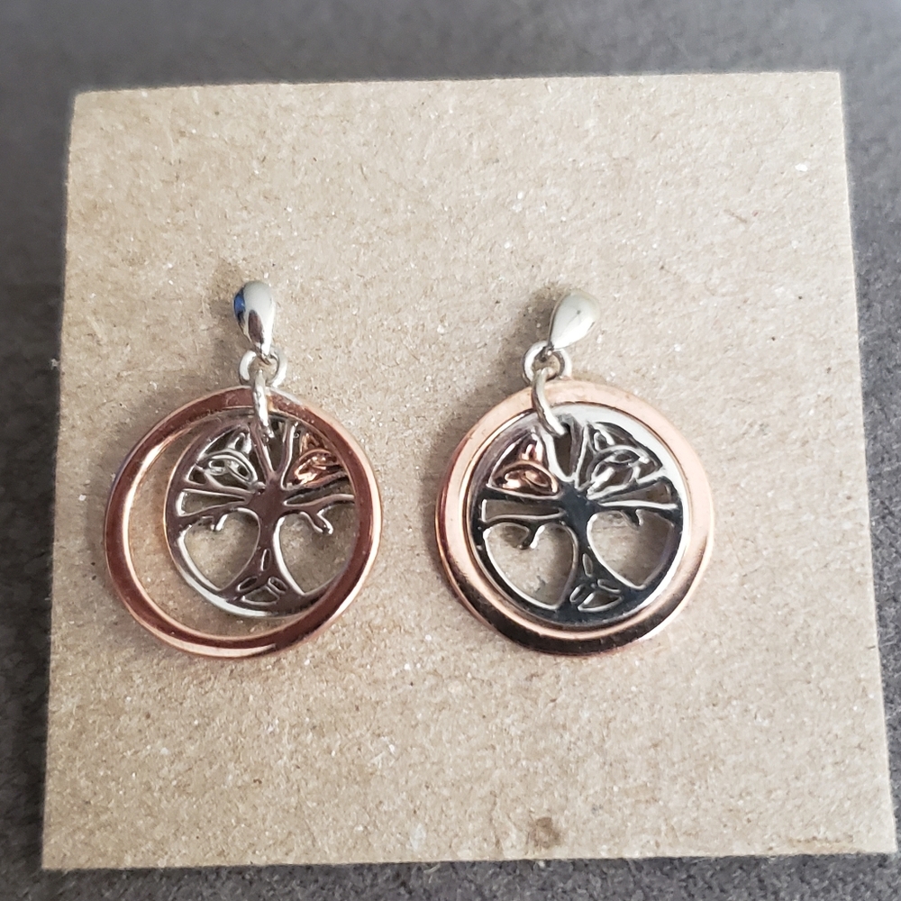 House Of Lor Silver & Irish Rose Gold Tree Of Life Earrings - Picture 9 of 11